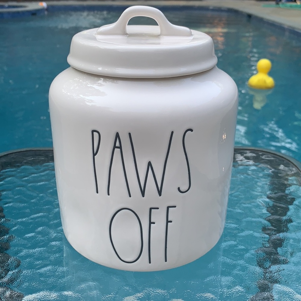 New Rae Dunn PAWS OFF Treat or Cookie Canister